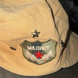 Tan Military Patch Bucket Hat